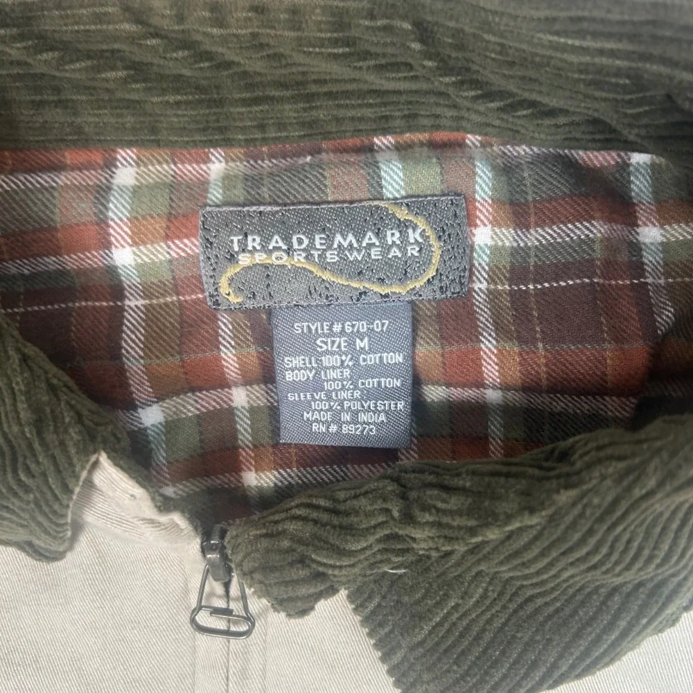 Trademark Sportswear Barn Jacket Mens Size M Tan Plaid Lined Corduroy Collar
